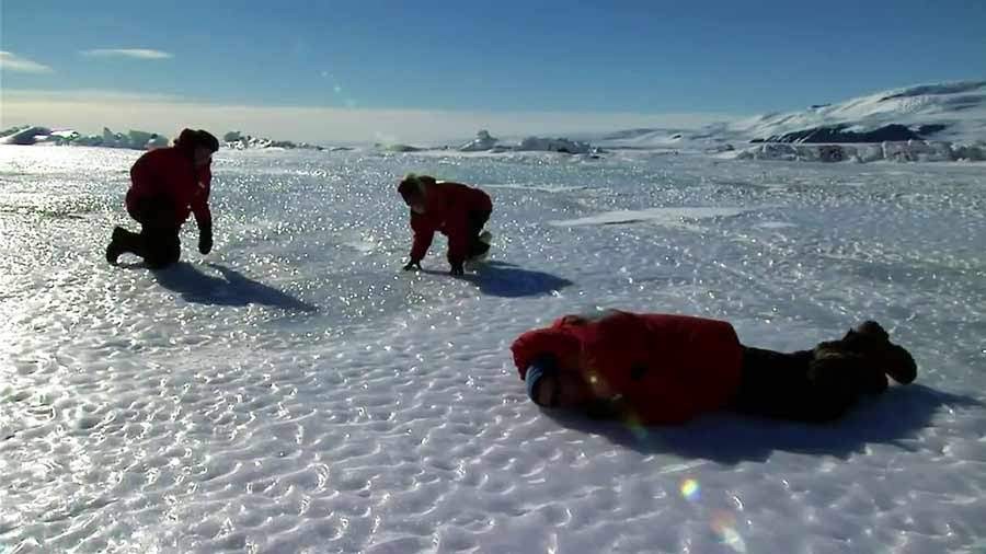 Científicos se acuestan en el manto de hielo para escuchar el canto de las focas en el mar | "Encuentros en el fin del mundo"